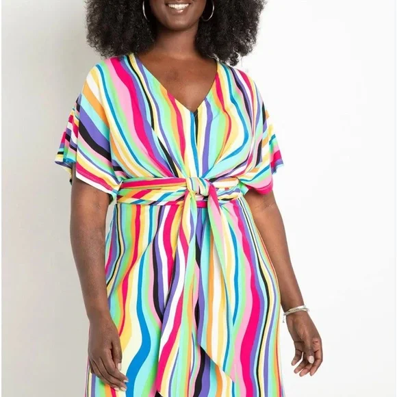 Eloquii | Dresses | Nwt Eloquii Womens Plus Size Wrap Around Dress Rainbow  Stripe Size 8 | Poshmark